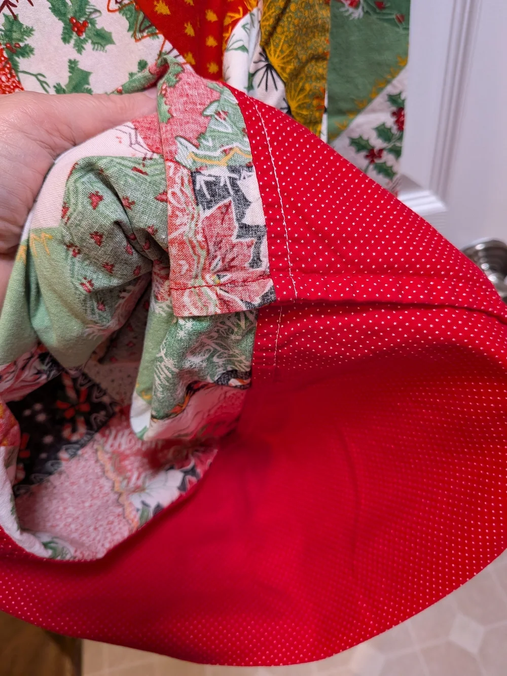 Handmade Christmas Patchwork Pillowcases Set of 2 Red Green Holiday Decor